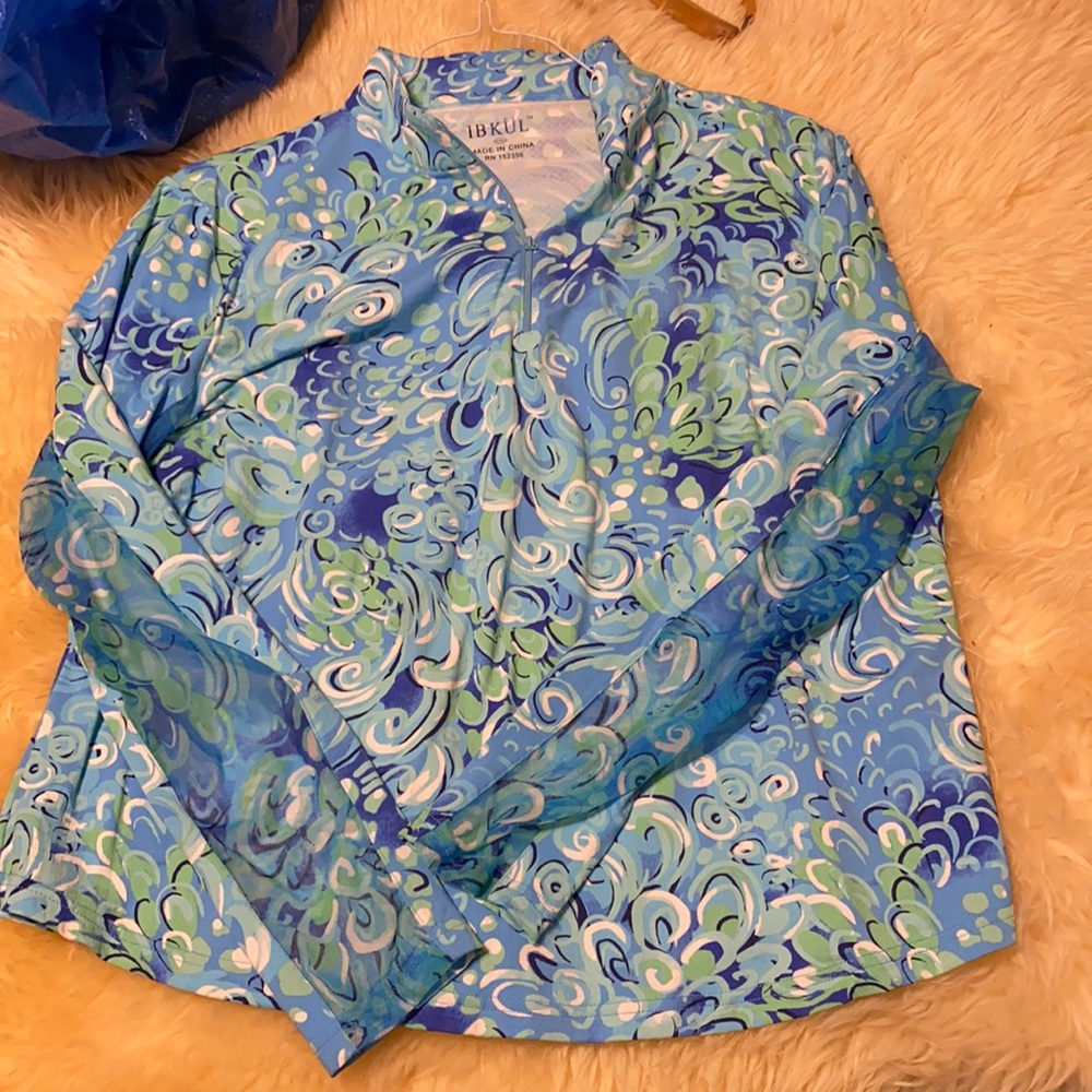 IBKUL Blue Swirl Print Long-Sleeve Women’s Top